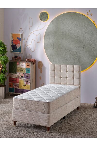 beehanem Bengü 90x190 Tek Kişilik (Baza+Başlık+Yatak) 3 Lü Set (JeryyKrem)