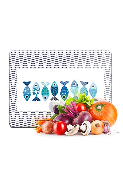 Decovetro لوح تقطيع زجاجي لطيف على شكل سمكة بحرية مقاس 30 × 40 سم وحامل عرض