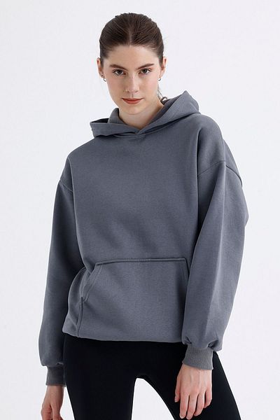 COLLEW Anthracite Gray 3 Thread Cotton Hooded Sweatshirt - Kangaroo Pocket