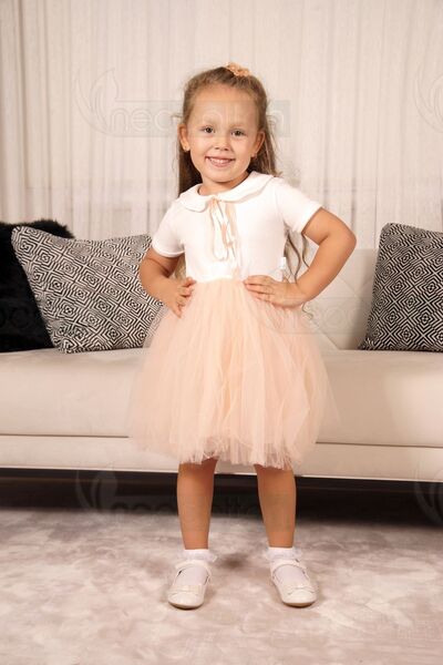 neocotton Rochie cu mânecă scurtă pentru fetiță, căptușită cu tul pentru bebeluși