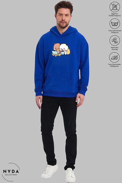 Nyda Collections Βαμβακερή κουκούλα Unisex Oversize - Φούτερ με μακρυμάνικο, κουκούλα και στάμπα