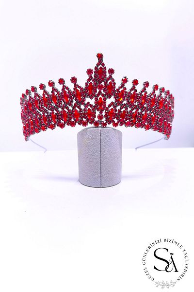 SimgeAksesuar Stylish and Elegant Red CrysTal Jewelled Engagement and Bindal Crown