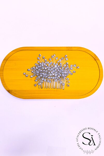 SimgeAksesuar Ασημί Χρώμα Χειροποίητο Κρυστάλλινο Πέτρινο Κλιπ Αρραβώνα και Χένας
