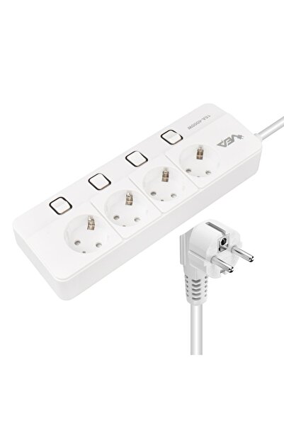 VEA Ve-xman104 A Class 4lü Ayrı Anahtarlı 1.5 Metre Akım Korumalı Grup Priz (MADE IN MALAYSIA)