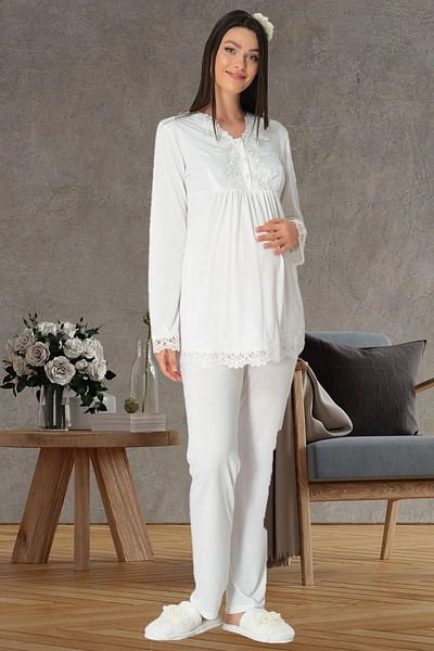 Mecit Pijama طقم حمل بأكمام طويلة من القطن مكون من 3 قطع - طقم ثوب صباحي وبيجامة