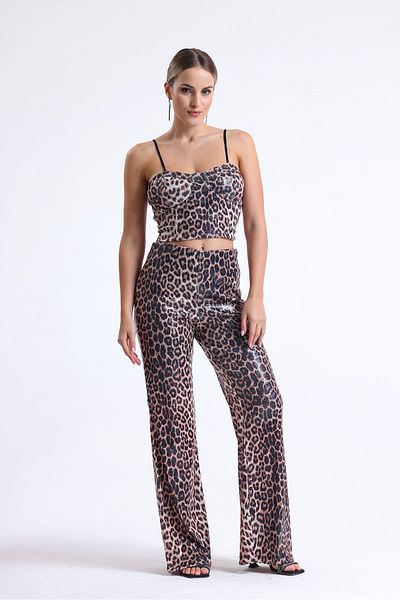 Sense Wide Leg Sequin Trousers| Pnt32440 Kzıl Leopard