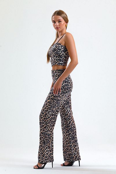 Sense Wide Leg Sequin Trousers| Pnt32440 Black Brown Leopard