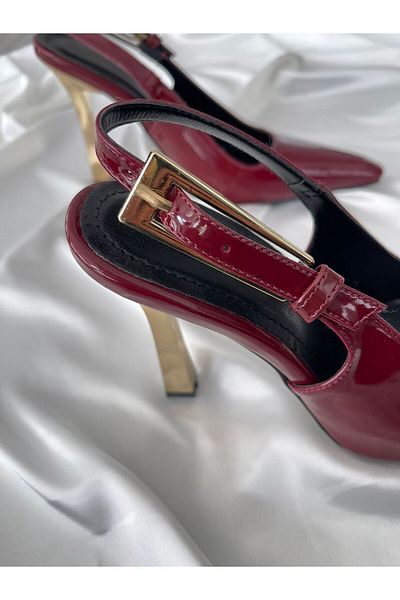 Gala Atelier Burgundy High Heels - Gold Color Belt Detailed