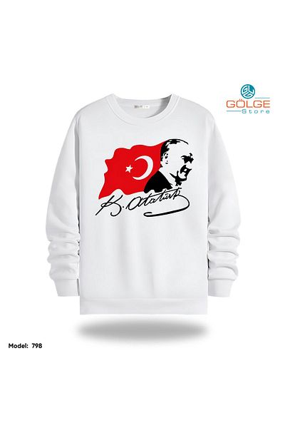 Gölge Store Φούτερ Unisex με στάμπα Ataturk Slimfit Crew Neck 2 νήματα