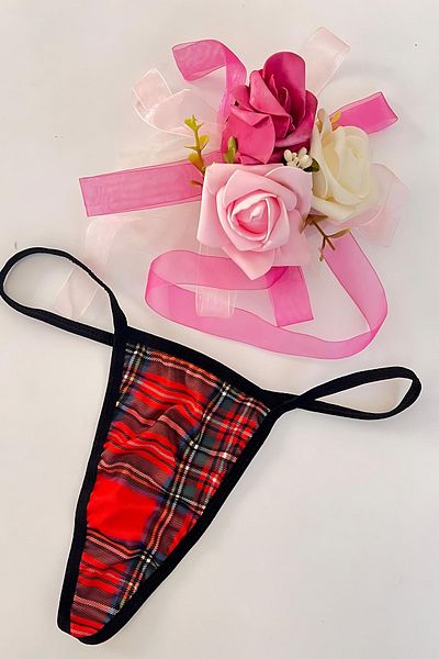 Tina Wear Chiloți roșii Sexi din jerseu cu model în carouri 86153