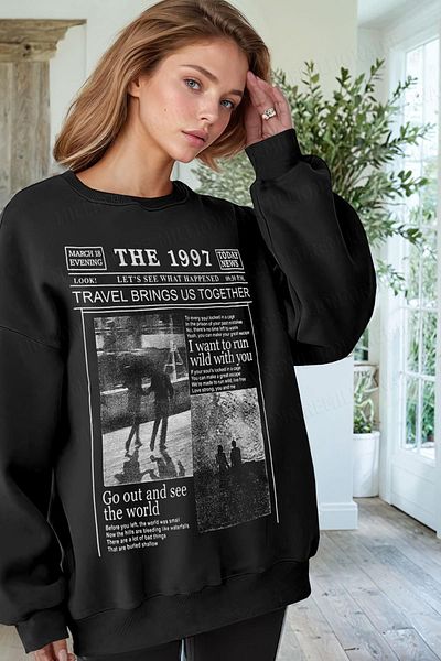 Millionaire Черен суитшърт с щампа 1997 Oversize Polary - ежедневна свободна кройка, кръгло деколте 0