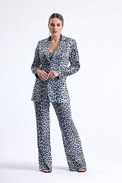 Sense Black Silver Leopard Sequined Evening Dress - Ckt34264