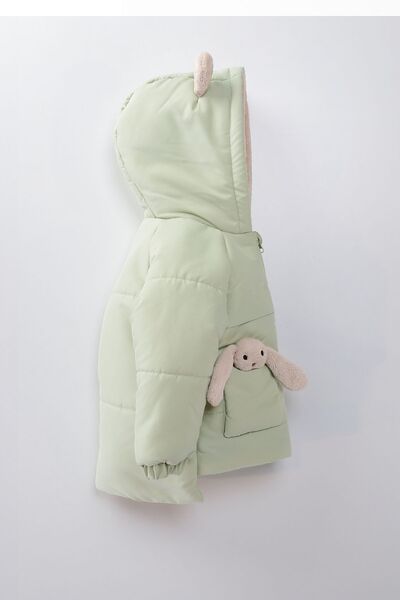 Genel Markalar 2-7 Yaş Arası Pelüş Tavşanlı Polar Kalın Kız Çocuk Kaban