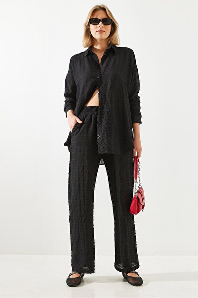 Bianco Lucci Women's Seersucker Fabric Top and Bottom Set 60551002