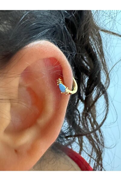 Arescollection MAVİ DAMLA ZİRKON TAŞLI  1 ADET HELİX KIKIRDAK KULAK MEMESİ UY...