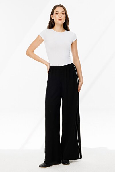 Hooopstore Black Palazzo Tracksuit Trousers - Piping Detail