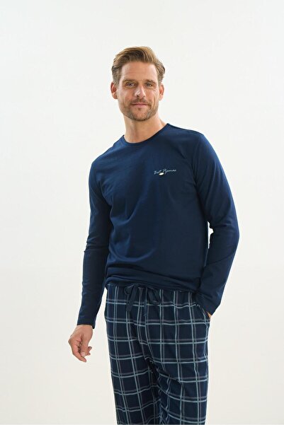 Sevim Ανδρική μακρυμάνικη πιτζάμες Navy Blue - C8T1N5O9