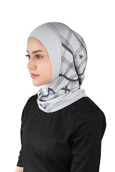 Ecardin Σειρά Visca με καρό σχέδιο απλό τουρμπάνι Hijab - St 315 ανοιχτό γκρι