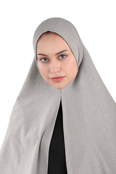 Ecardin Ανοιχτό γκρι Glitter Premium Scarfs Hijab Turban - St 558