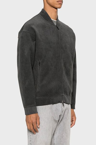 Emporio Armani سترة مخملية للرجال بقصة عادية وياقة واقفة وسحاب - سترة 6D1M98 1JOWZ 0842