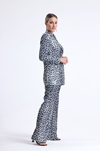 Sense Black Silver Leopard Sequined Evening Dress - Ckt34264