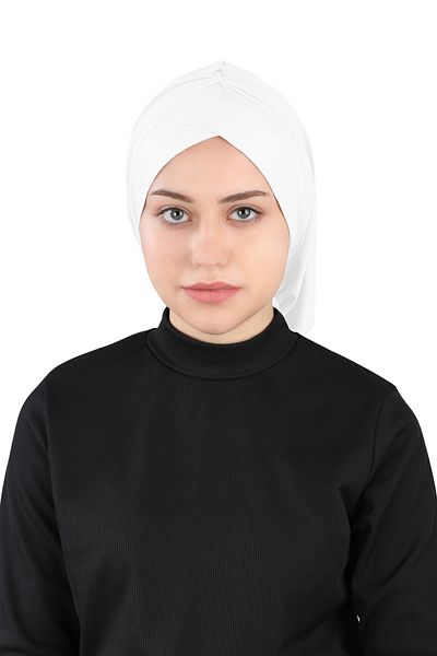 Ecardin Isra Series Comfortable Cross Turban - Pleated, St 396 White