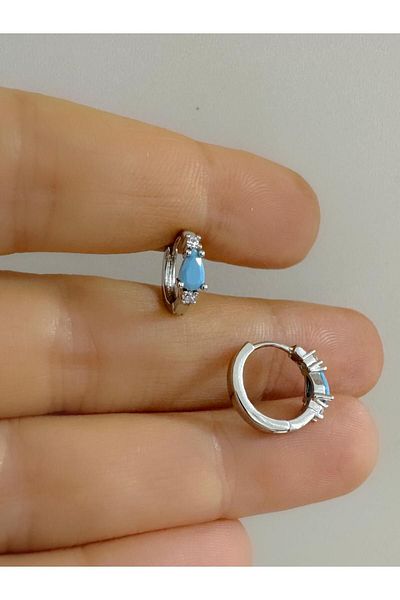 Arescollection 1 Piece Blue Drop Zircon Helix Kikirdak Earlobe Compatible Ring Piercing Earring
