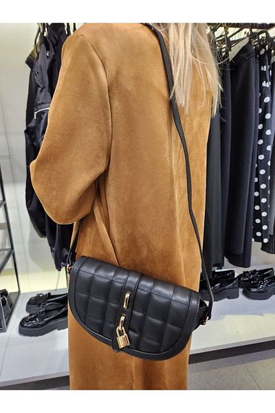 Mercan Stores Cross Strap Black Quilted Design with Lock Accessory Stylish Minimal Hand and Shoulder Bag with Lock