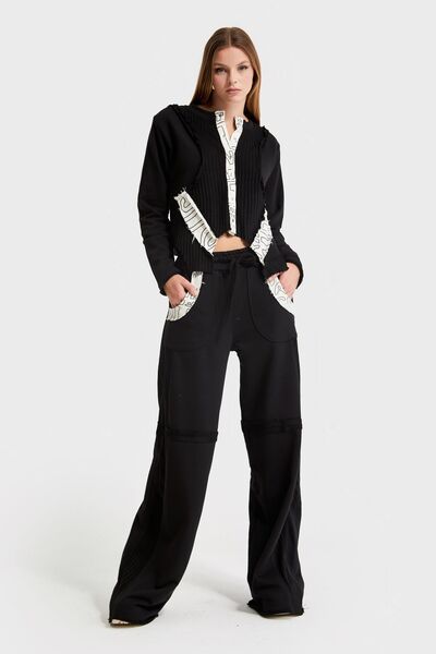 its basic Black Knitwear Women's Sweatpants - 3 Thread Mixed Design