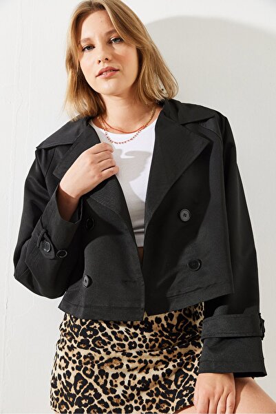 Bianco Lucci Women's Double Breasted Collar Short Trench Coat 2431 60251806