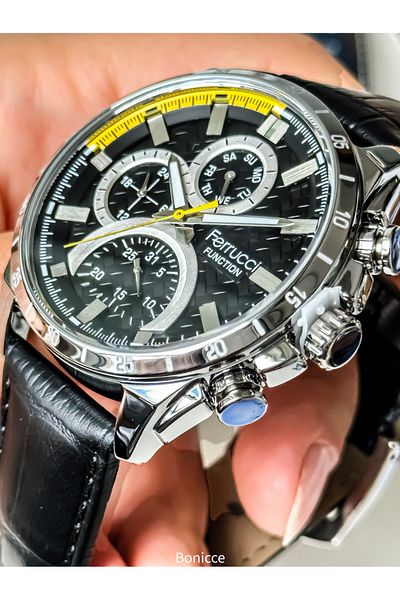 Ferrucci Functional Black Color, Leather Cord, Waterproof, Guaranteed Men's Wristwatch Rosary Bracelet