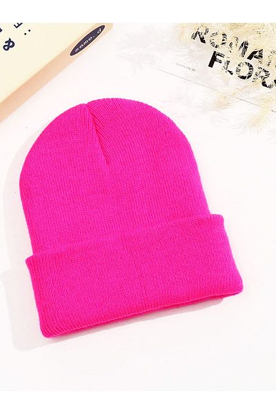 KEMSON Men's and Women's Winter Soft Knitted - Pink Beanie Folded
