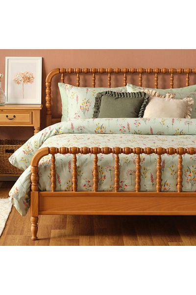 Bella Maison طقم غطاء لحاف مزدوج من Flores - 100% قطن ساتان، أخضر فاتح (200x220 سم)