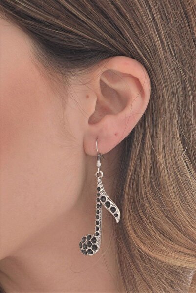 LABALABA Kadın Antik Gümüş Kaplama Sallantılı Nota Formlu Küpe