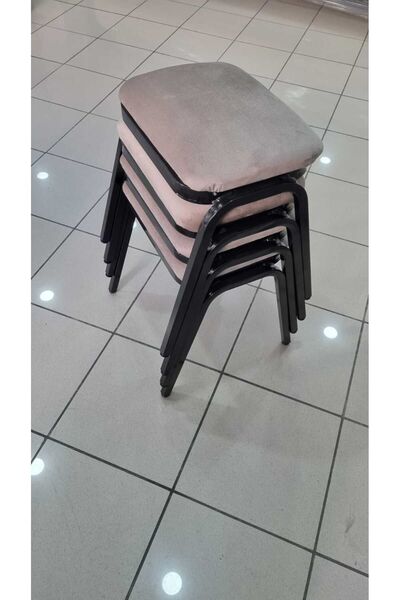 MUTLU ALIŞVERİŞ MERKEZİ Tabure 4 Adet Siyah Demir Ayaklı Silinebilir Kumaş Yeni Trend Mutfak Taburesi Dikdörtgen Tabure