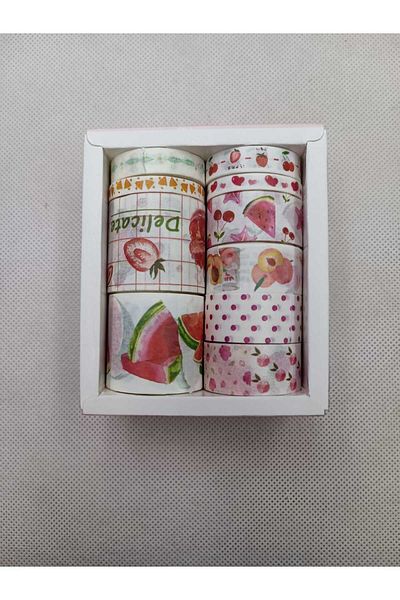 Meyra Accessories Fruit Patterned Themed Colorful Paper Tape 10 Pieces of Different Size Tape Models Gift Sets