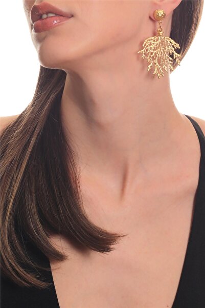 LABALABA Kadın Mat Altın Kaplama Çivili Model Ağaç Formlu Tasarım Küpe