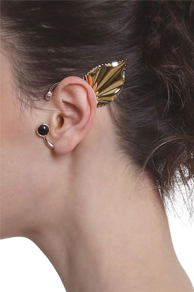 LABALABA Women's Gold Color Lacquer Plated Rhinestone Leaf Stylize Left Ear Earcuff & Cartilage Earrings