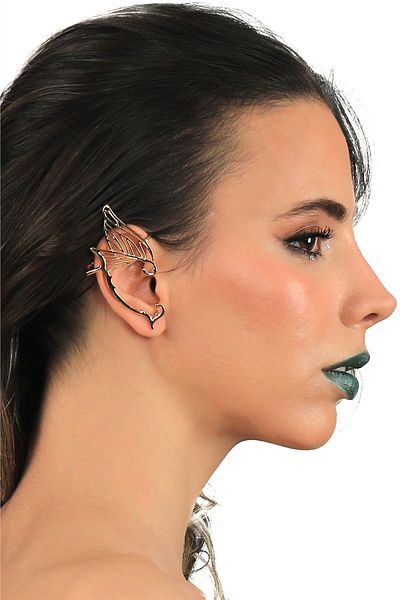 LABALABA Women's Gold Color Lacquer Plated Studded Model Right Elf Ear Earrings