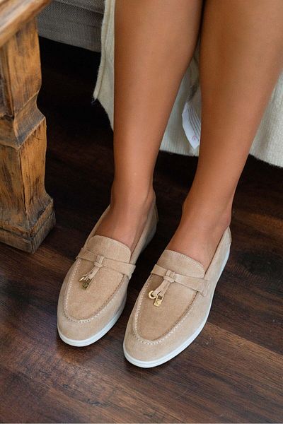 NİŞANTAŞI SHOES Warner Nude Ballerinas für Damen – Echtes Leder, Schleifendetail, flache Sohle