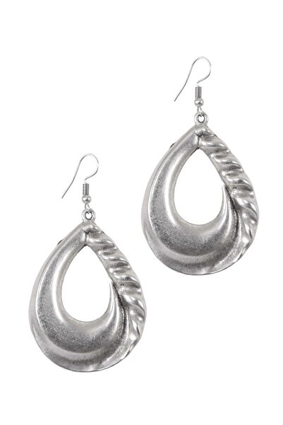 LABALABA Kadın Antik Gümüş Kaplama Sallantılı Burgu Detaylı Damla Küpe