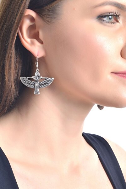 LABALABA Kadın Antik Gümüş Kaplama Sallantılı Faravahar Sembolü Küpe