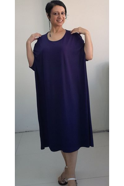 Mertcan Butik Μπλε βισκόζη χτενισμένο φόρεμα - μανίκι νυχτερίδας και χαλαρό αγκώνα