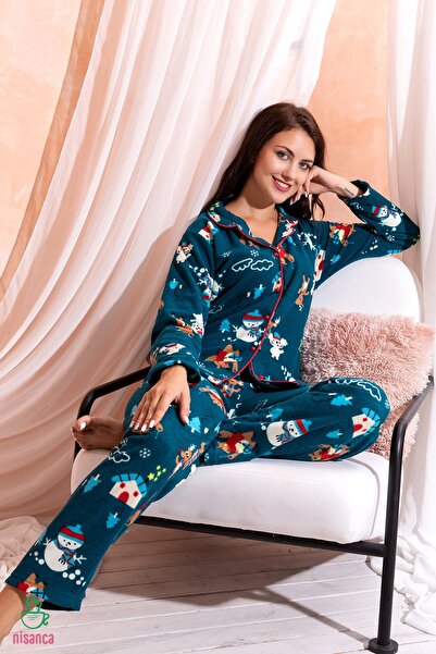 nisaNCa Σετ Πυτζάμες Γυναικείο Πουκάμισο Φλις Πιτζάμα Χειμώνας Πρωτοχρονιάς - Χριστουγεννιάτικες Πυτζάμες Ελάφια