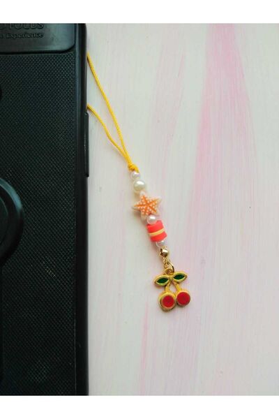 nasclaycollection hediyelik telefon askısı ,charm, çanta ve cüzdan süsü kiraz mini