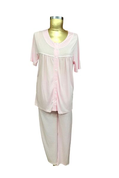 NENA COLLECTION Open Front Short Sleeve Collarless Pajamas Set-24076-