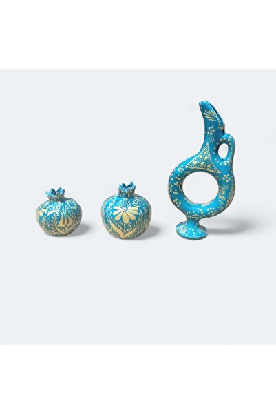 sema çini biblo el yapımı çini üçlü nar seti