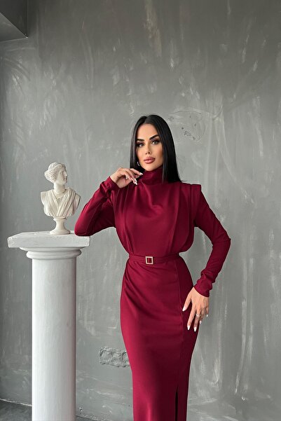 KAMACI BUTİK Rochie de seara cu design special cu centura cu gât roscat