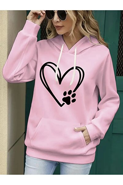 GALASHOP سويت شيرت بقلنسوة من الصوف بتصميم قلب ومخلب