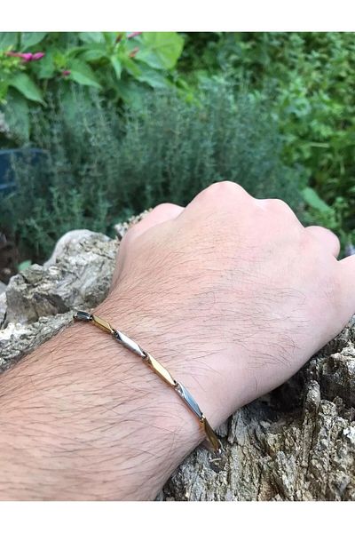 özgül takı ve tasarım Men's Gold and Silver Bracelet - Steel Karmaşıyi